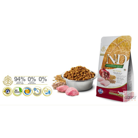 Farmina N&D Cat Ancestral Grain Neutered - Frango & Romã – Ração Superpremium com Cereais Ancestrais