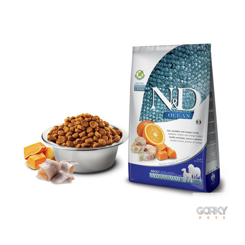 Farmina N&D Ocean Adult Medium & Maxi – Bacalhau, Abóbora & Laranja | Ração Sem Cereais