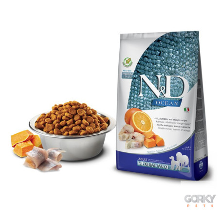 Farmina N&D Ocean Adult Medium & Maxi – Bacalhau, Abóbora & Laranja | Ração Sem Cereais