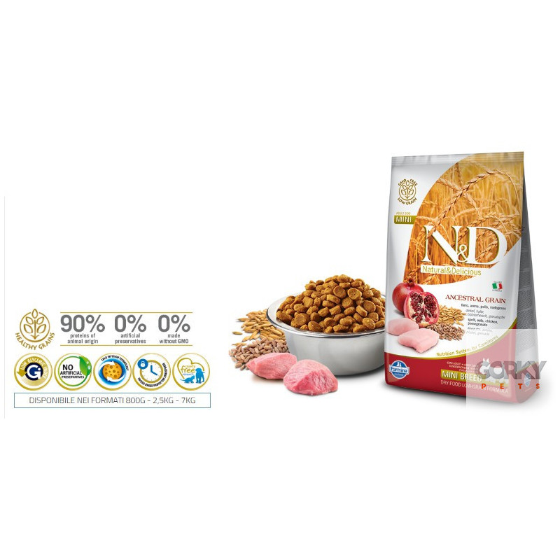 Farmina N&D Chicken & Pomegranate Adult Mini (Ancestral Grain) | Ração Superpremium com Cereais