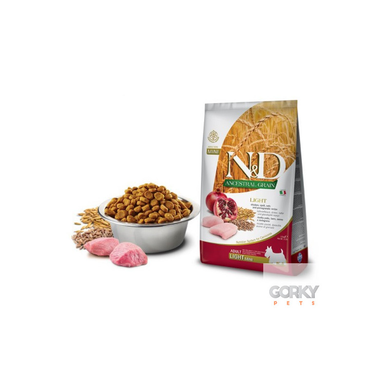 Farmina N&D Chicken & Pomegranate Light Mini (Ancestral Grain) | Ração Superpremium com Cereais