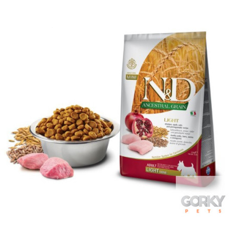 Farmina N&D Chicken & Pomegranate Light Mini (Ancestral Grain) | Ração Superpremium com Cereais