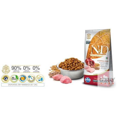 Farmina N&D Chicken & Pomegranate Light Medium & Maxi (Ancestral Grain) | Ração Superpremium Light com Cereais