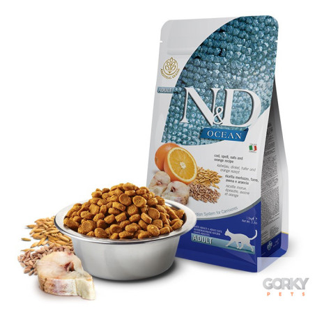 Farmina N&D Ocean Cod, Spelt, Oats & Orange Adult – Ração com Cereais Ancestrais para Gatos Adultos