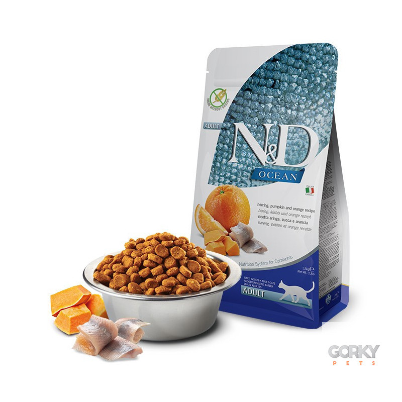 Farmina N&D Ocean Herring, Pumpkin & Orange Adult – Ração Sem Cereais para Gatos Adultos