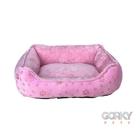 Cama Almofadada c/ Pelo Patinhas Rosa | GORKY PETS
