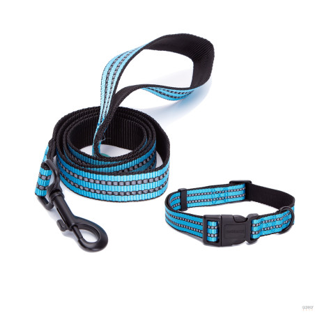 Trela+Coleira de Nylon Reflectora Azul - GP Acessórios | GORKY PETS