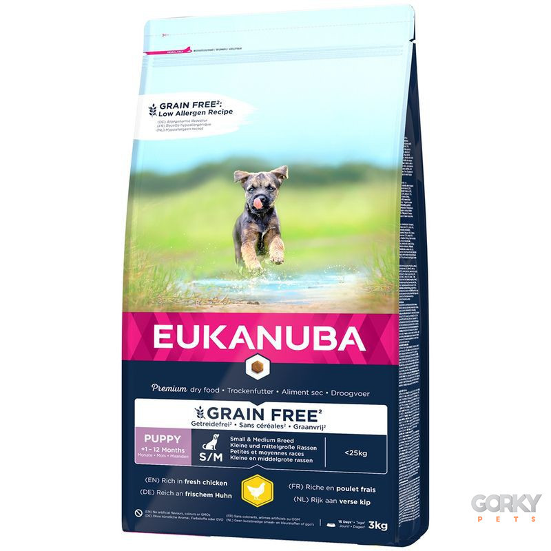 Eukanuba Grain Free Puppy Small & Medium Frango – Ração Sem Cereais para Cachorros