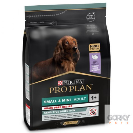 Purina PRO PLAN Sem Cereais Adulto Pequeno & Mini Digestão Sensível Rico em Peru | Ração Sem Cereais Superpremium para Cães Pequ