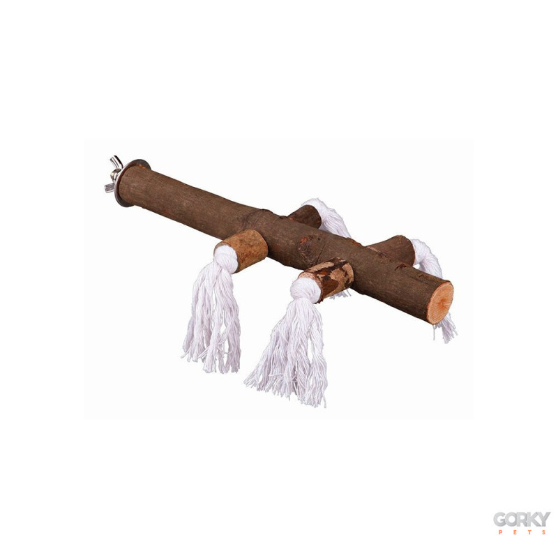 Poleiro em Madeira Natural 25cm c/Cordas | GORKY PETS