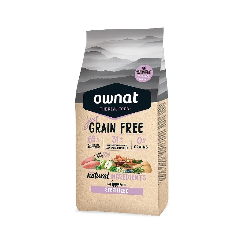 Ownat Gato Just Grain Free Sterilised - Frango | Alimentação para Gato Adulto | Ração Sem Cereais
