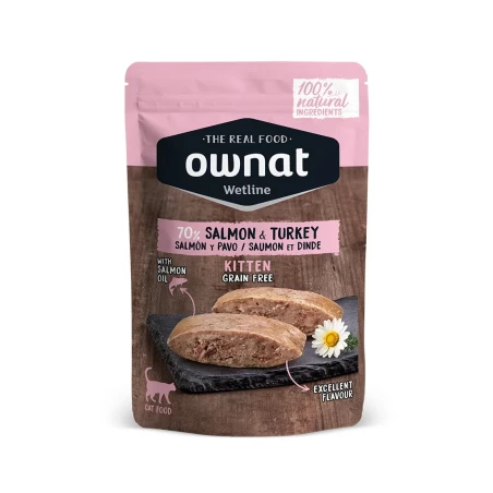 Ownat Cat Wetline Kitten Saquetas Salmão & Perú – Gatinhos húmido