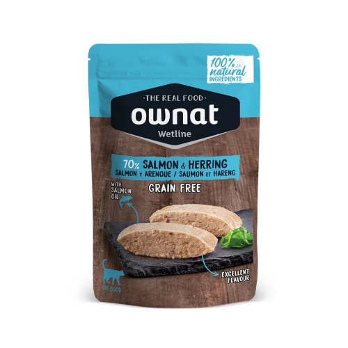 Ownat Cat Wetline Saquetas Salmão & Arenque – Saquetas húmidas gatos