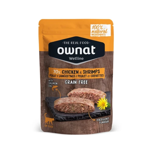 Ownat Cat Wetline Saquetas Frango & Camarão – Comida húmida gatos