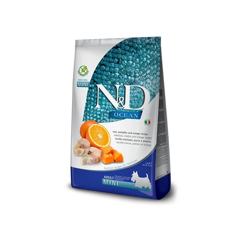 Farmina N&D Ocean Cod, Pumpkin & Orange Adult Mini - Ração Superpremium Sem Cereais
