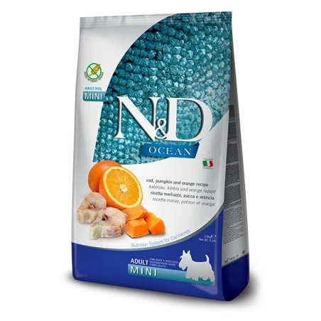 Farmina N&D Ocean Cod, Pumpkin & Orange Adult Mini - Ração Superpremium Sem Cereais