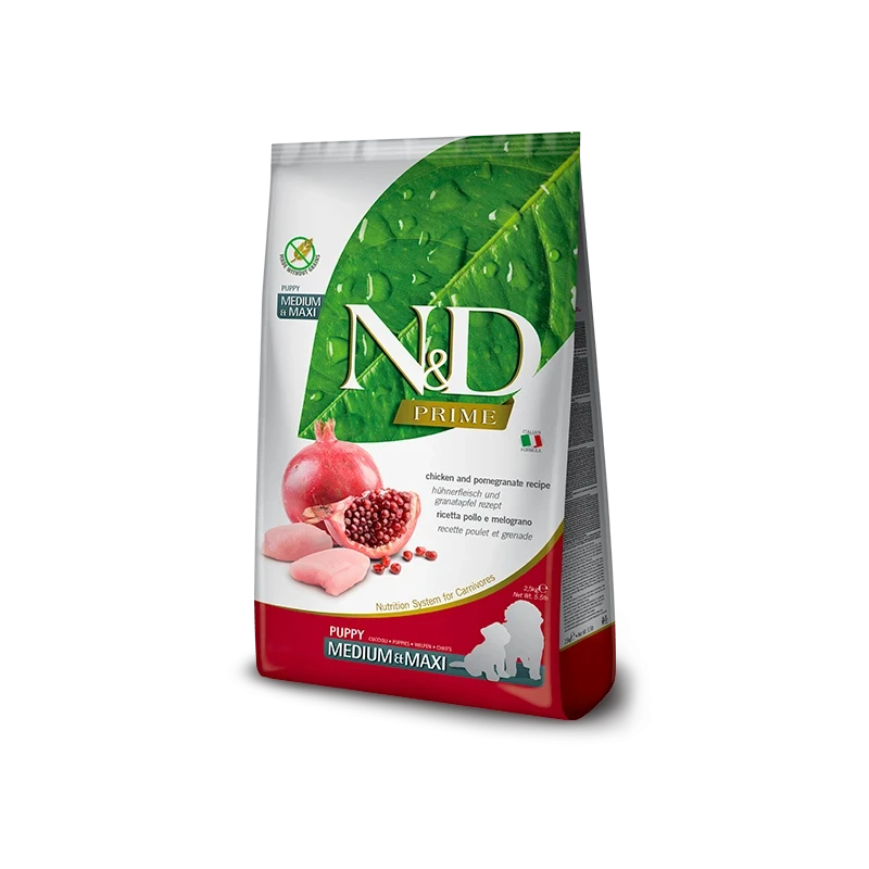 Farmina N&D Prime Chicken & Pomegranate Puppy Medium & Maxi - Ração Superpremium