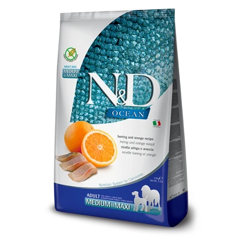 Farmina N&D Ocean Herring & Orange Adult Medium & Maxi - Ração Superpremium Sem Cereais