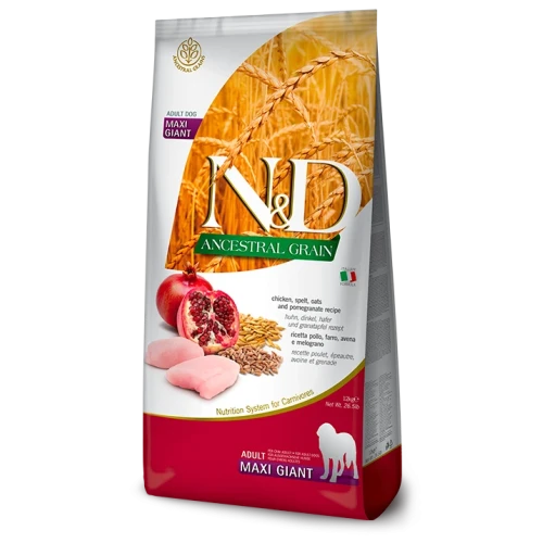 Farmina N&D Ancestral Grain Chicken & Pomegranate Adult Maxi Giant – Ração Superpremium com Cereais