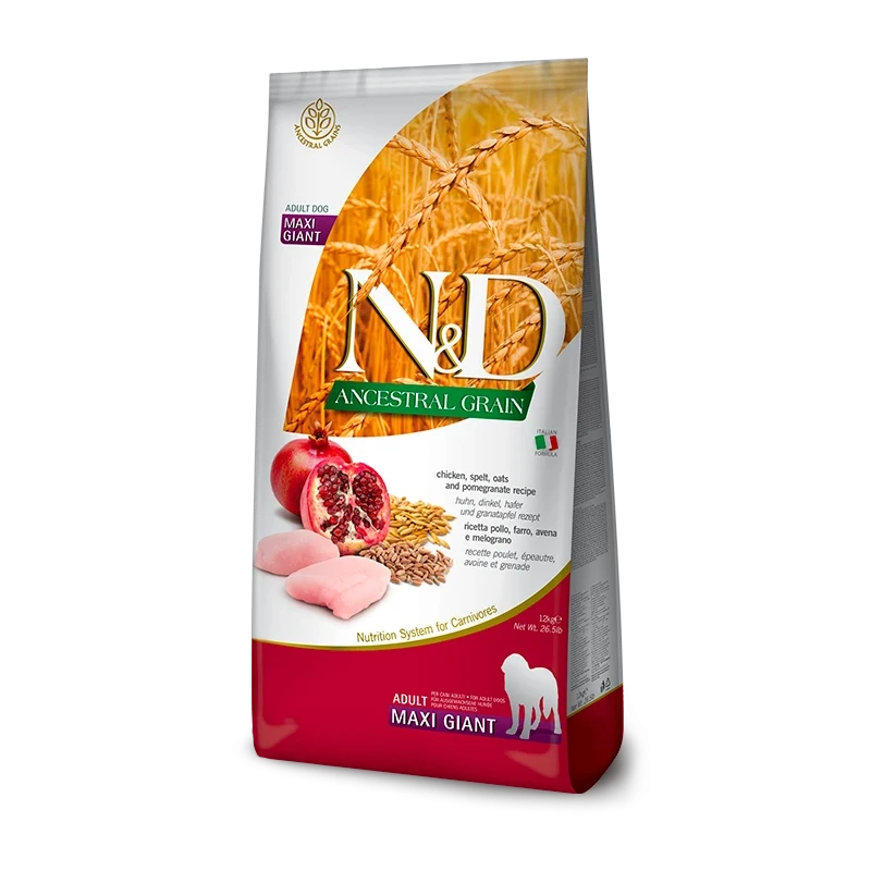 Farmina N&D Ancestral Grain Chicken & Pomegranate Adult Maxi Giant – Ração Superpremium com Cereais