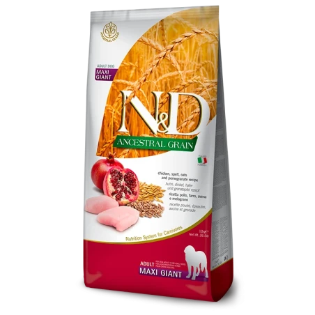 Farmina N&D Ancestral Grain Chicken & Pomegranate Adult Maxi Giant – Ração Superpremium com Cereais