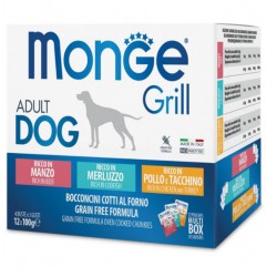MONGE Dog Grill Adult Multibox - Vaca, Bacalhau e Frango 12x100g